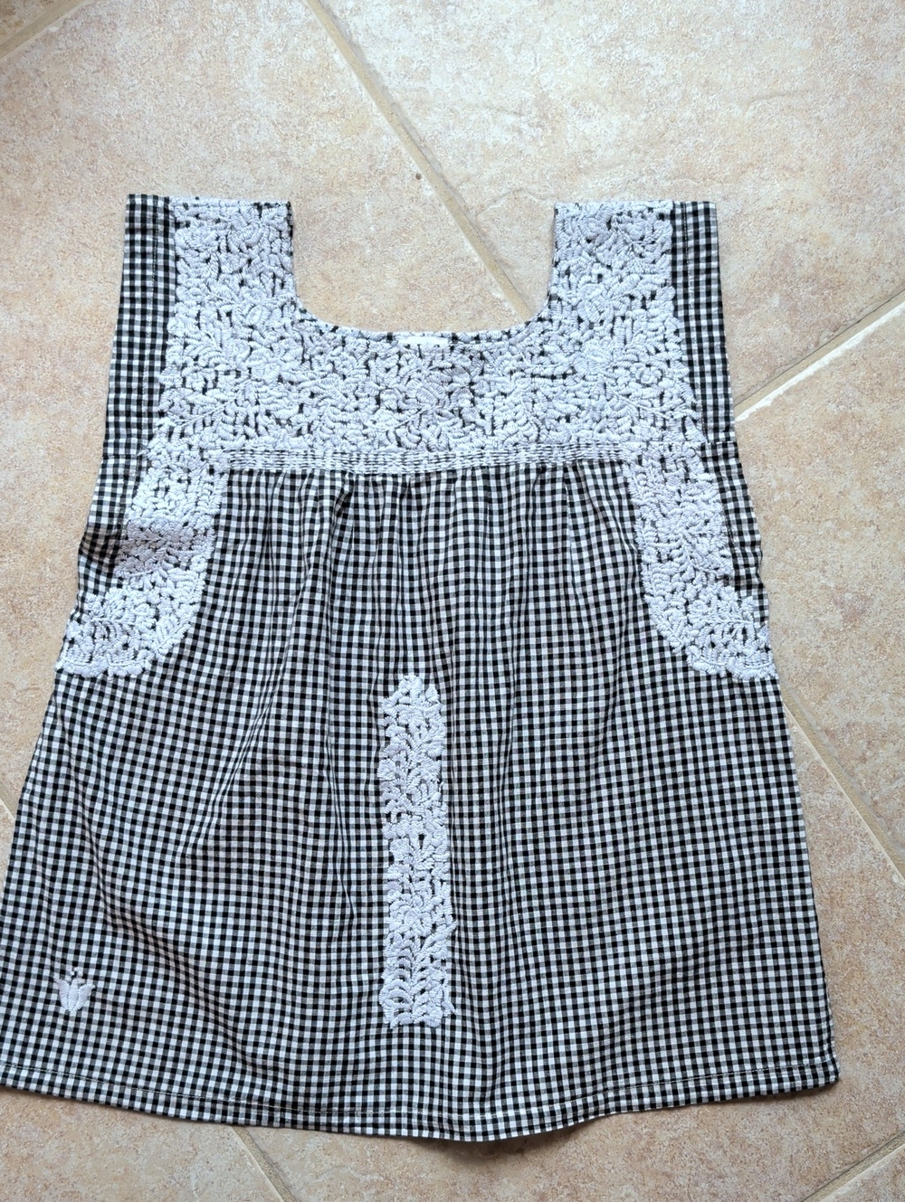 J.marie black gingham embroidered top size S
